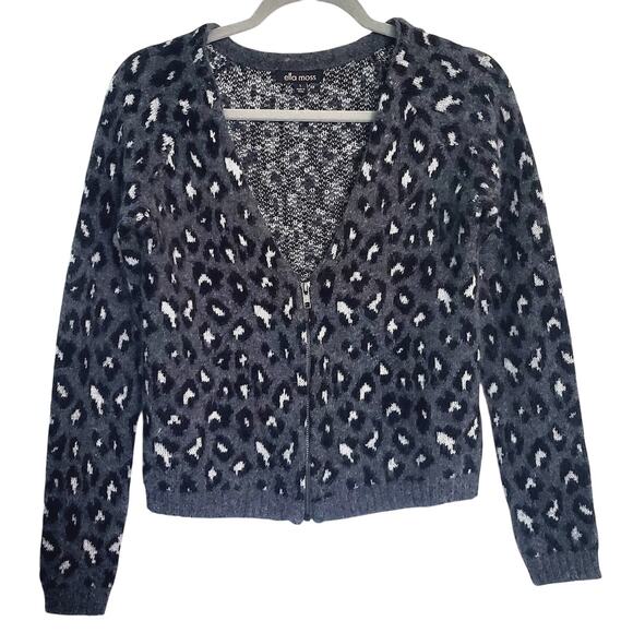 New Ella Moss Angora Wool Sweater S Zip Jacket Leopard Whimsigoth Gray Black - Picture 1 of 7
